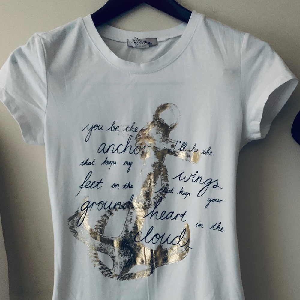 White T-shirt with gold wording